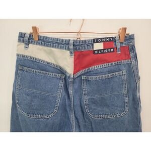 Y2K Baggy Tommy Hilfiger Women's Jeans Blue Denim Carpenter Size 14 Streetwear